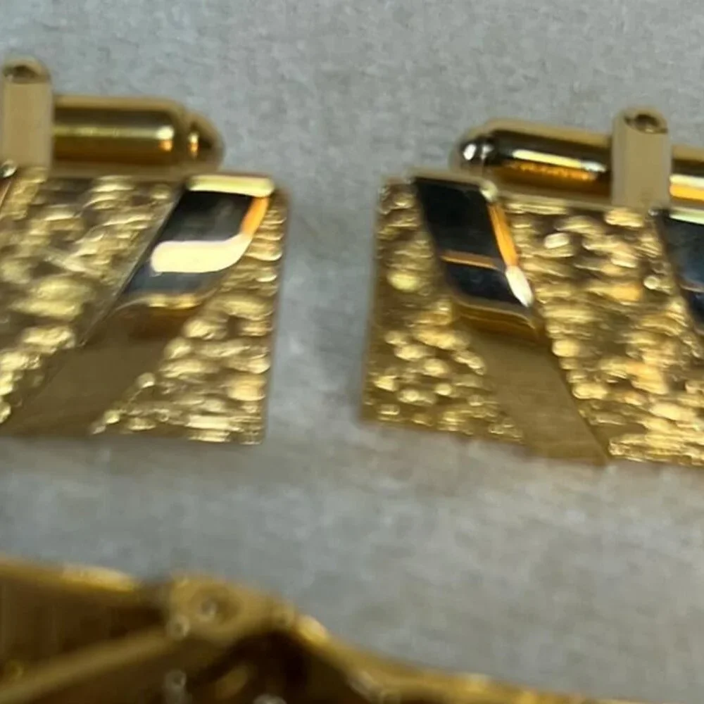 Vintage Anson Gold Tone Textured Cuff Links & Tie Bar Set‎ Formal Wedding Gift